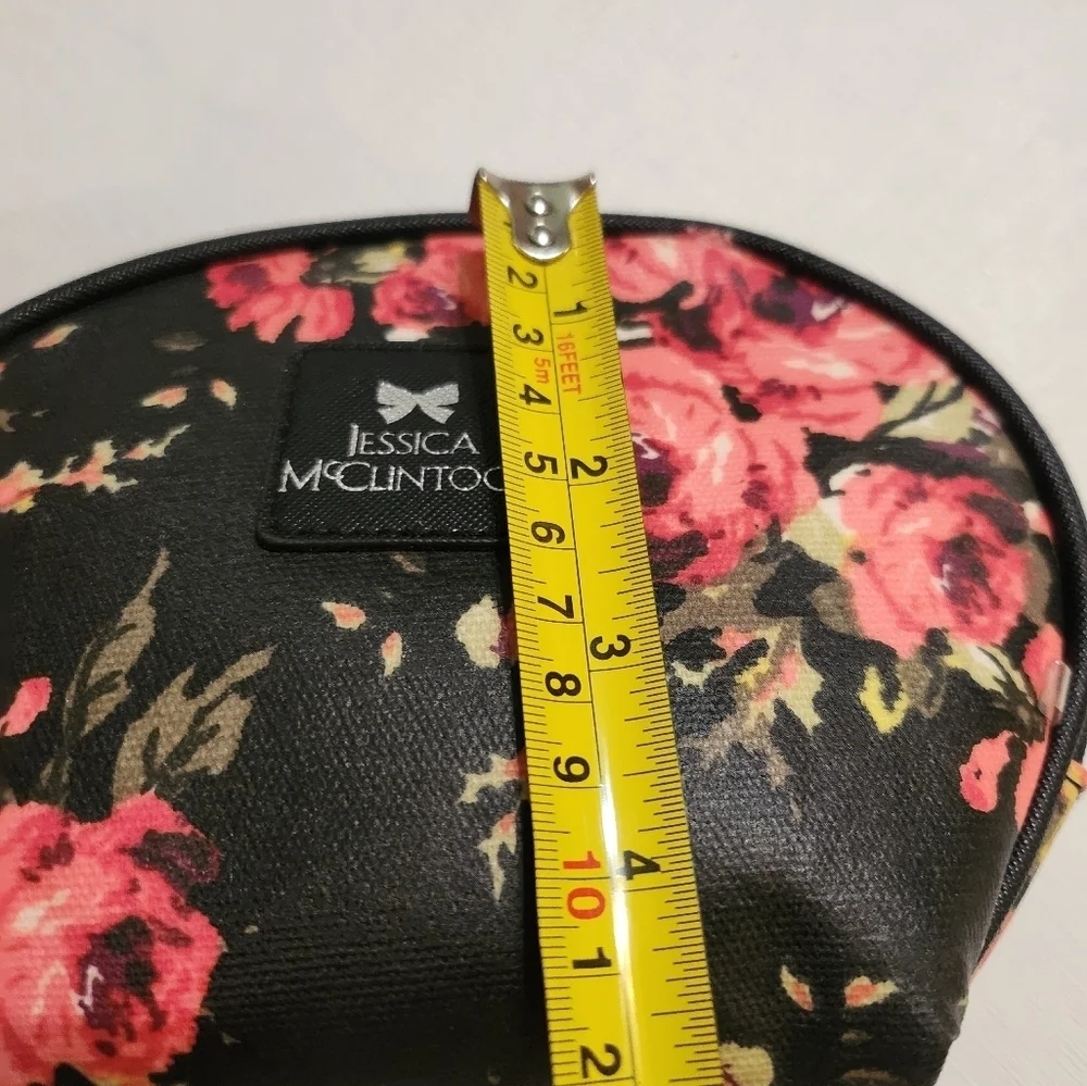 Jessica McClintock Black and Pink Cosmetic Bag with Floral Design, EUC